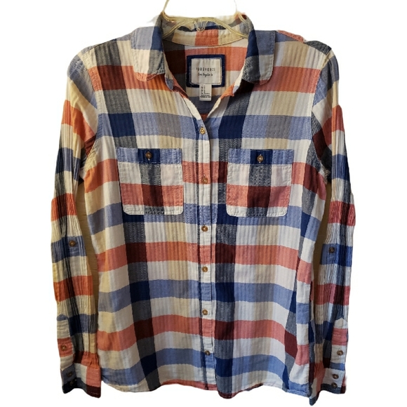 Forever 21 Size Medium Long Sleeve Button Down Plaid Cotton Shirt - Picture 2 of 3
